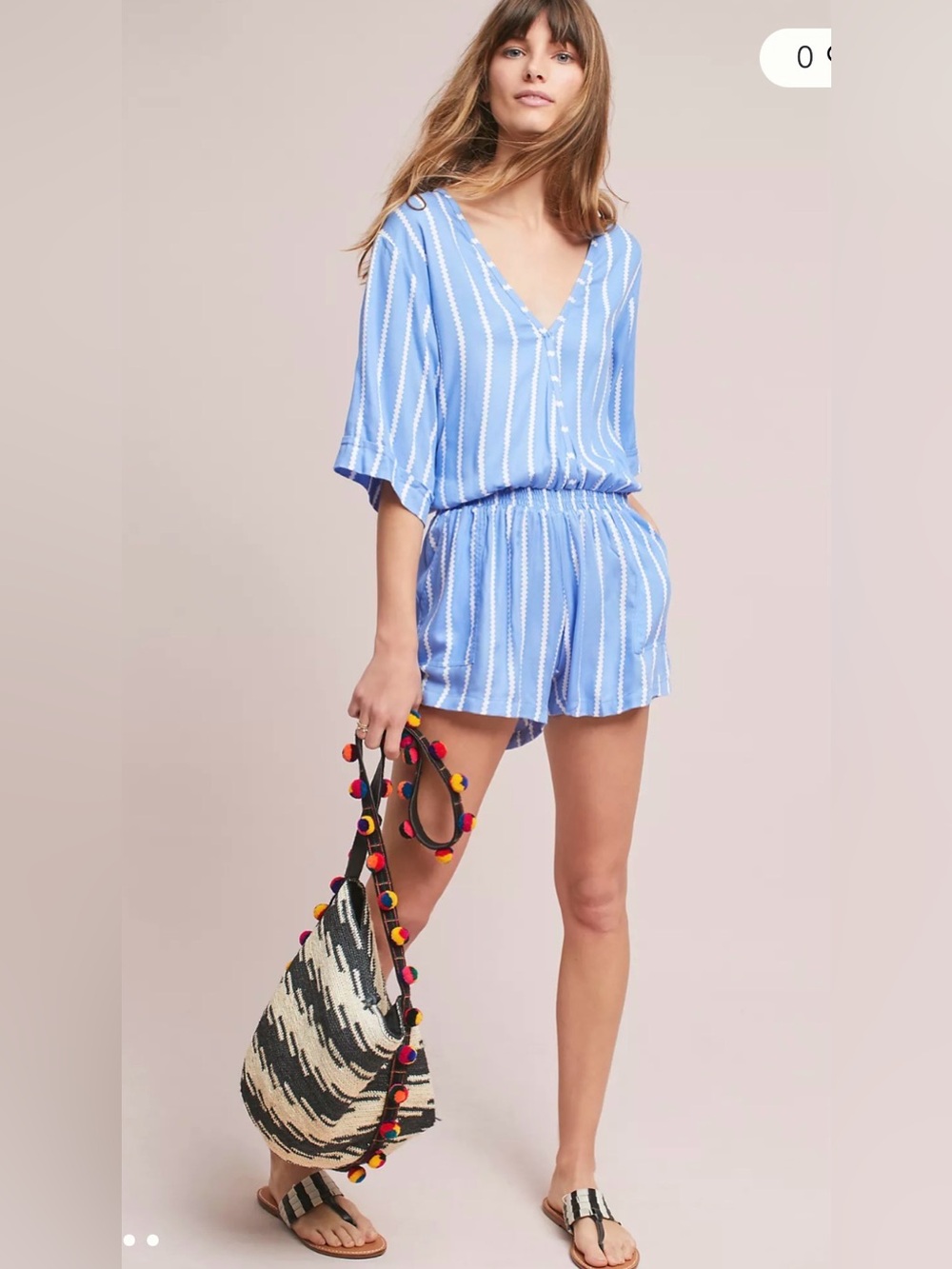 BeachGold Anthropologie Light Blue Striped V-Neck Romper